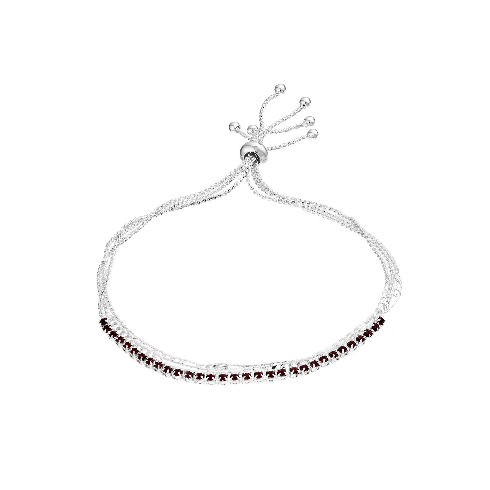 City Luxe Crystal Simulated Birthstone Multi-Strand Adjustable Chain Bracelet, Women's, Silver Tone February Product Image