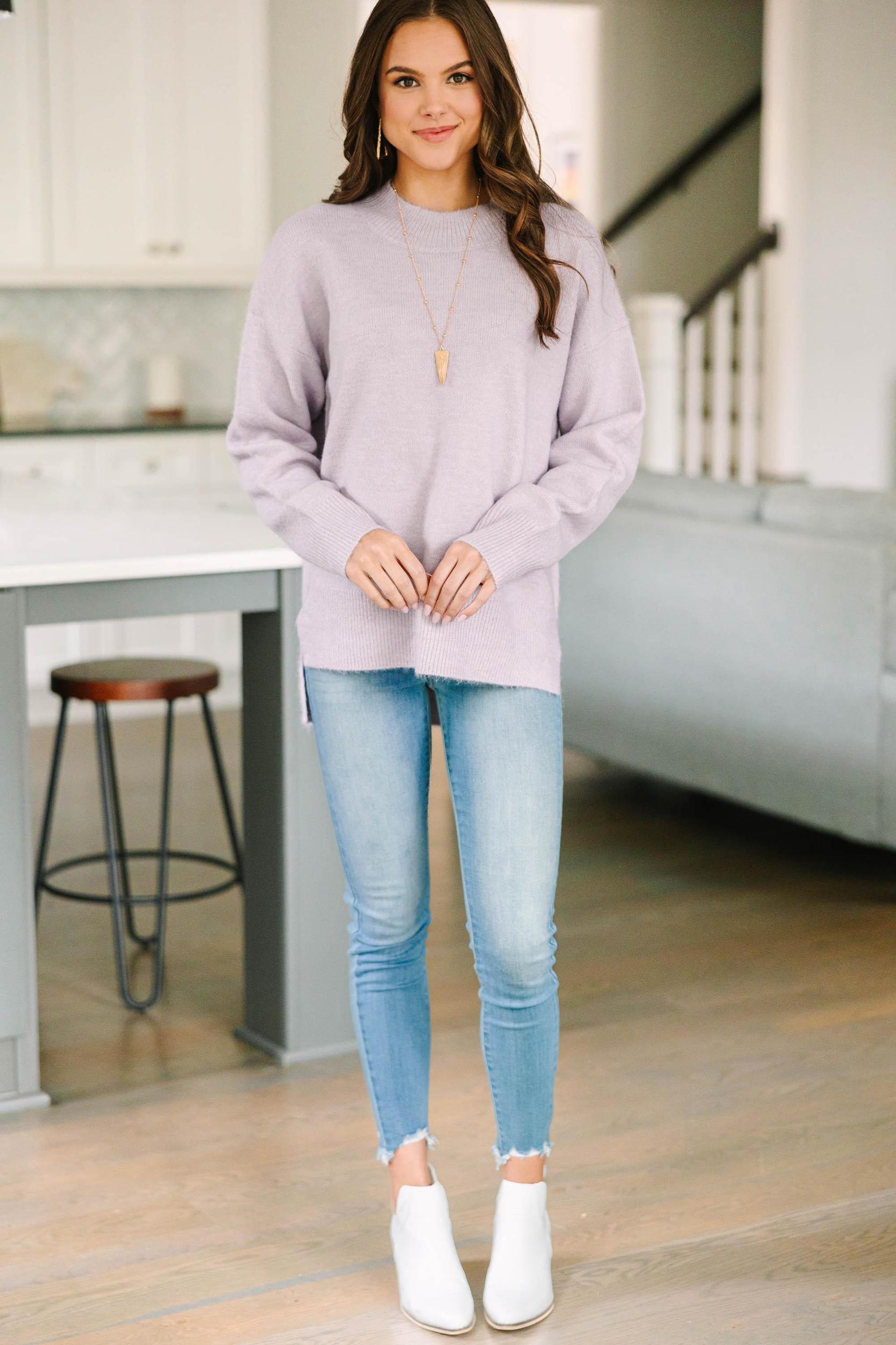 It Can Happen Lilac Purple Side Slit Sweater Female Product Image