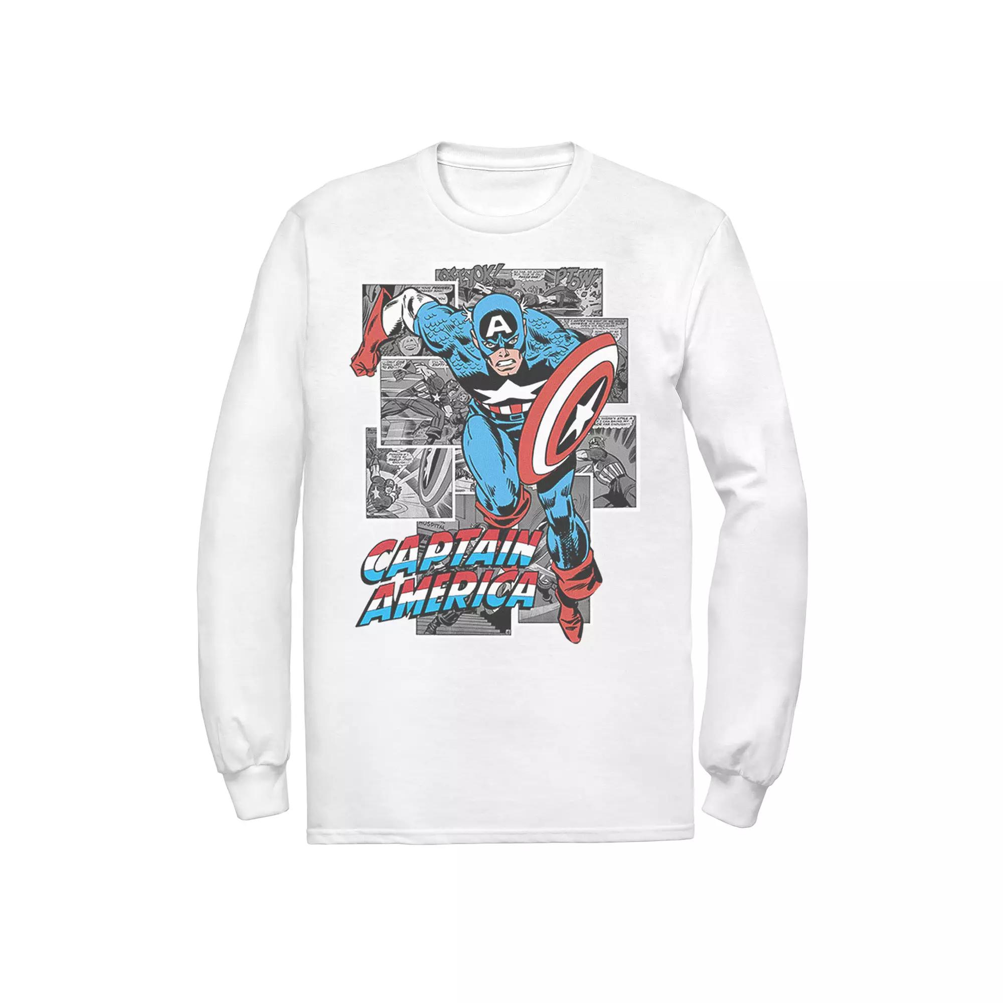Men's Marvel Avengers Captain American Comic Panel Portrait Long Sleeve Graphic Tee,  Product Image