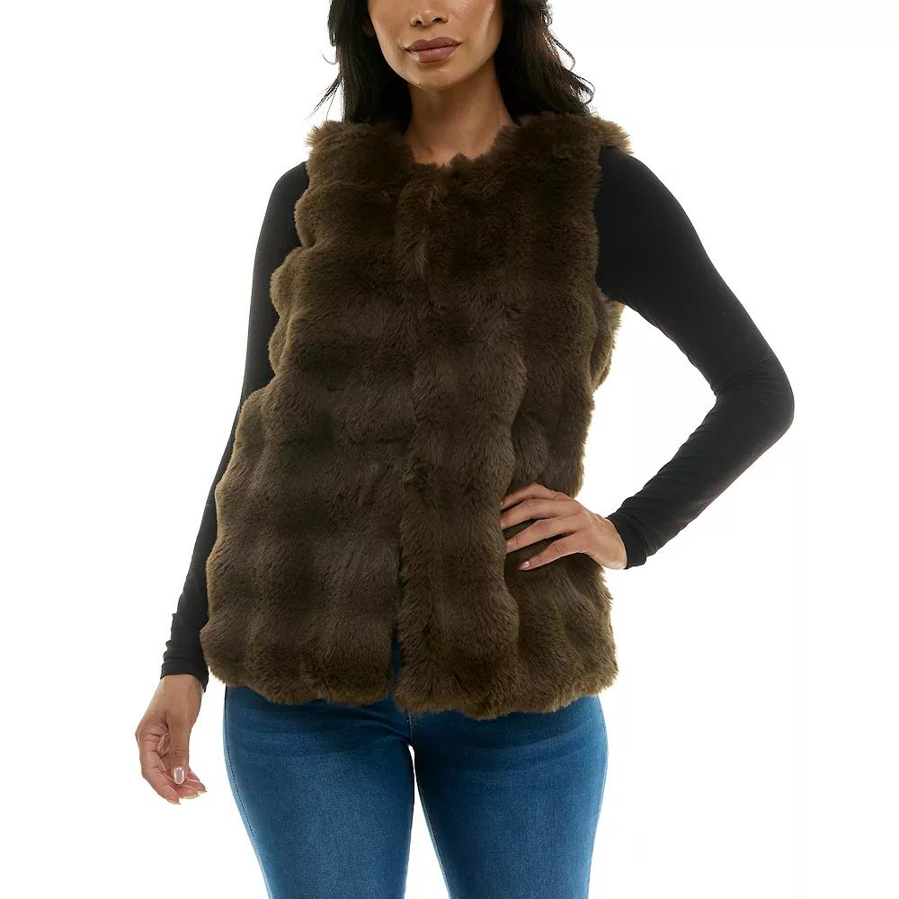 Women's Nina Leonard Collared Faux Fur Vest,  Product Image