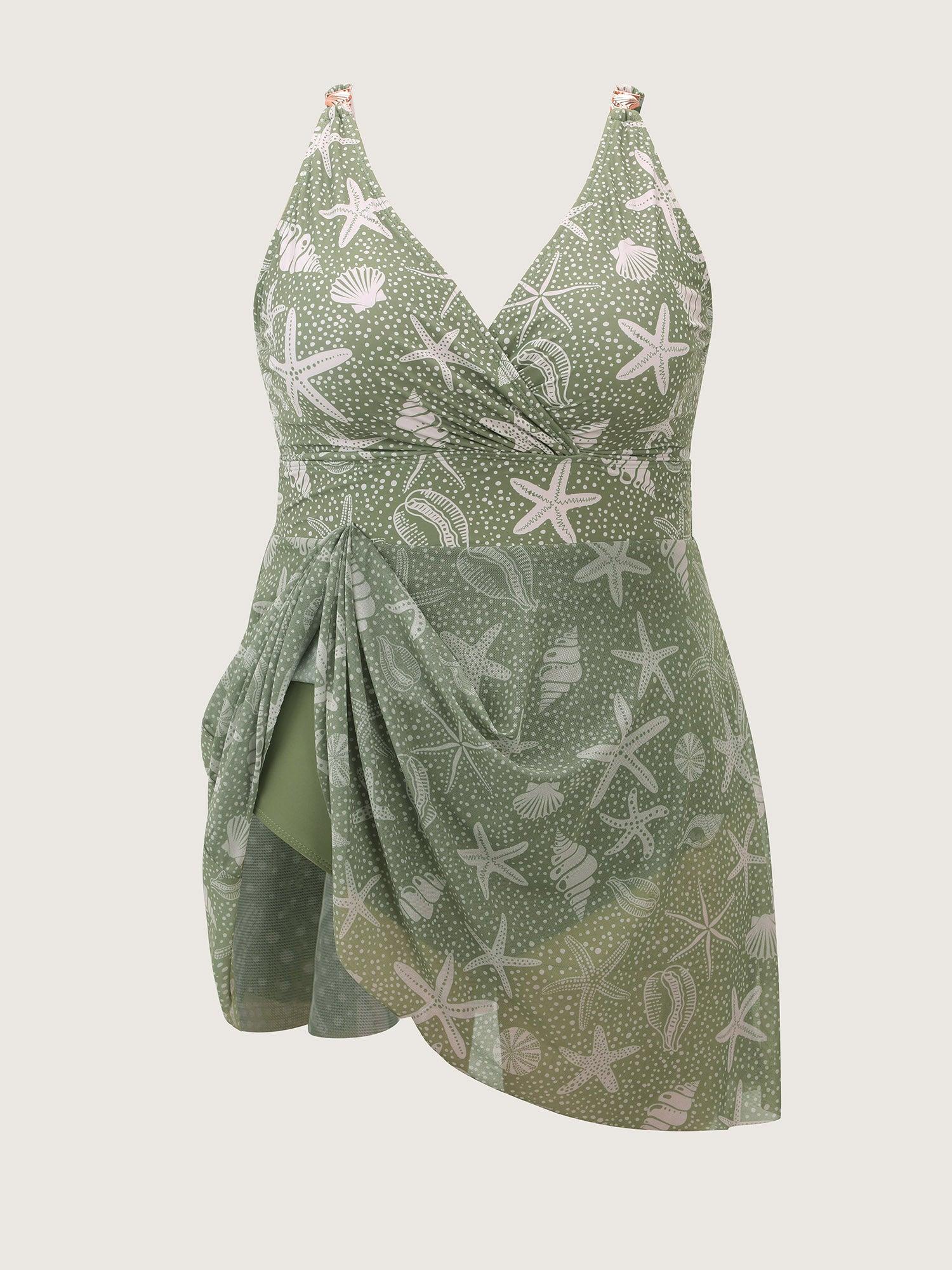 Ocean Print Metal Buckle Swim Dress Female Product Image