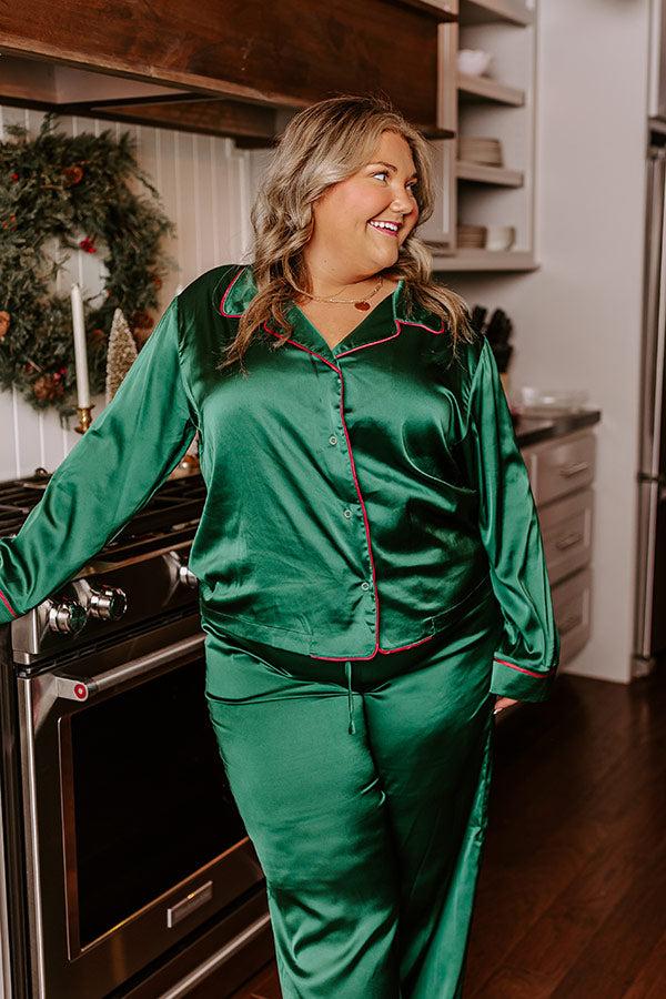 Feeling Luxurious Satin Pajama Top in Hunter Green Curves Product Image