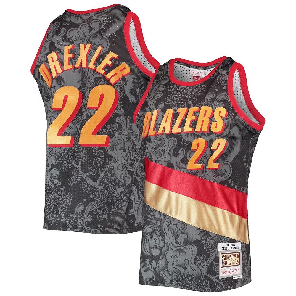 Men's Mitchell & Ness Clyde Drexler Black Portland Trail Blazers Hardwood Classics 1991-92 Lunar New Year Swingman Jersey, Size: Large Product Image