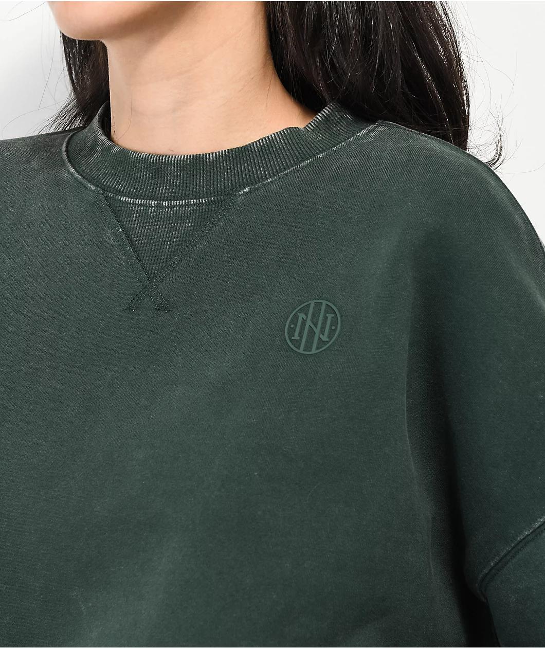 Ninth Hall Fundamentals Albie Green Mineral Wash Relaxed Crewneck Sweatshirt Product Image