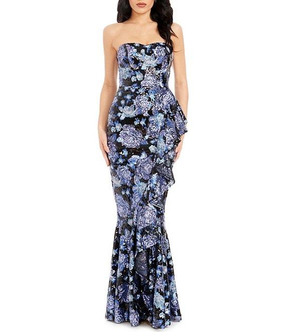 Dress the Population Paris Floral Sequin Ruffle Gown Product Image