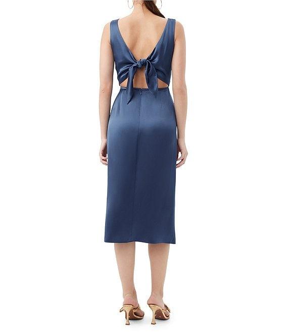 Trina Turk Mochi Satin Boat Neck Sleeveless Sheath Midi Dress Product Image
