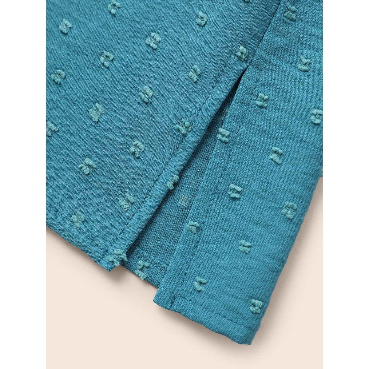 Plus Size Cerulean Texture Round Neck Pleated Lantern Sleeve Blouse Women Elegant Elbow-length sleeve Round Neck Everyday Blouses BloomChic 26/4X Product Image