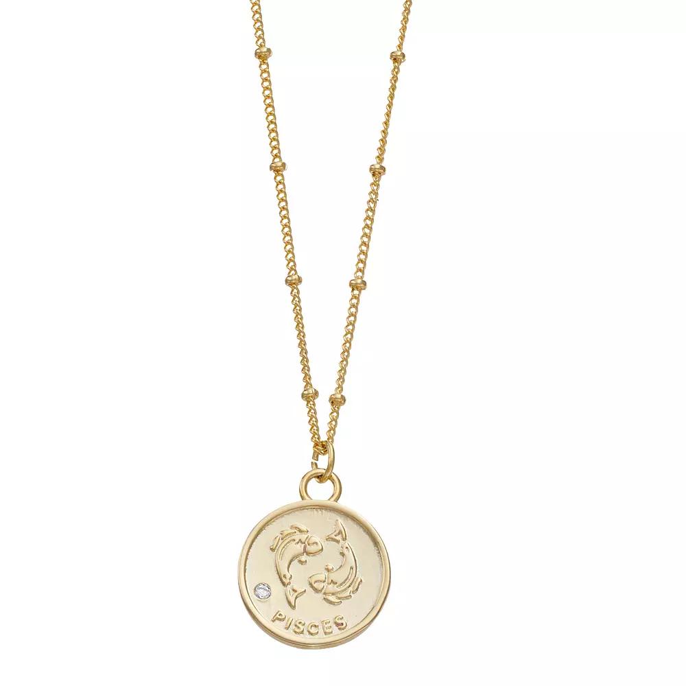 City Luxe Cubic Zirconia & Beaded Chain Zodiac Pendant Necklace, Women's, Gold Tone Gemini Product Image