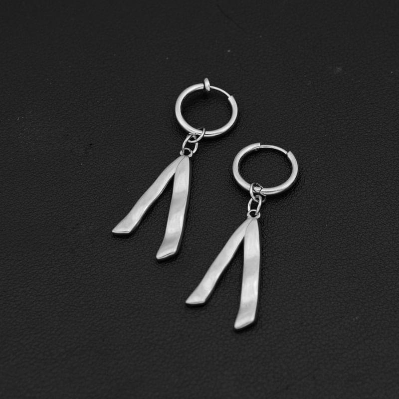 Silver Tone Hoop Drop Earring / Clip On Earring Product Image