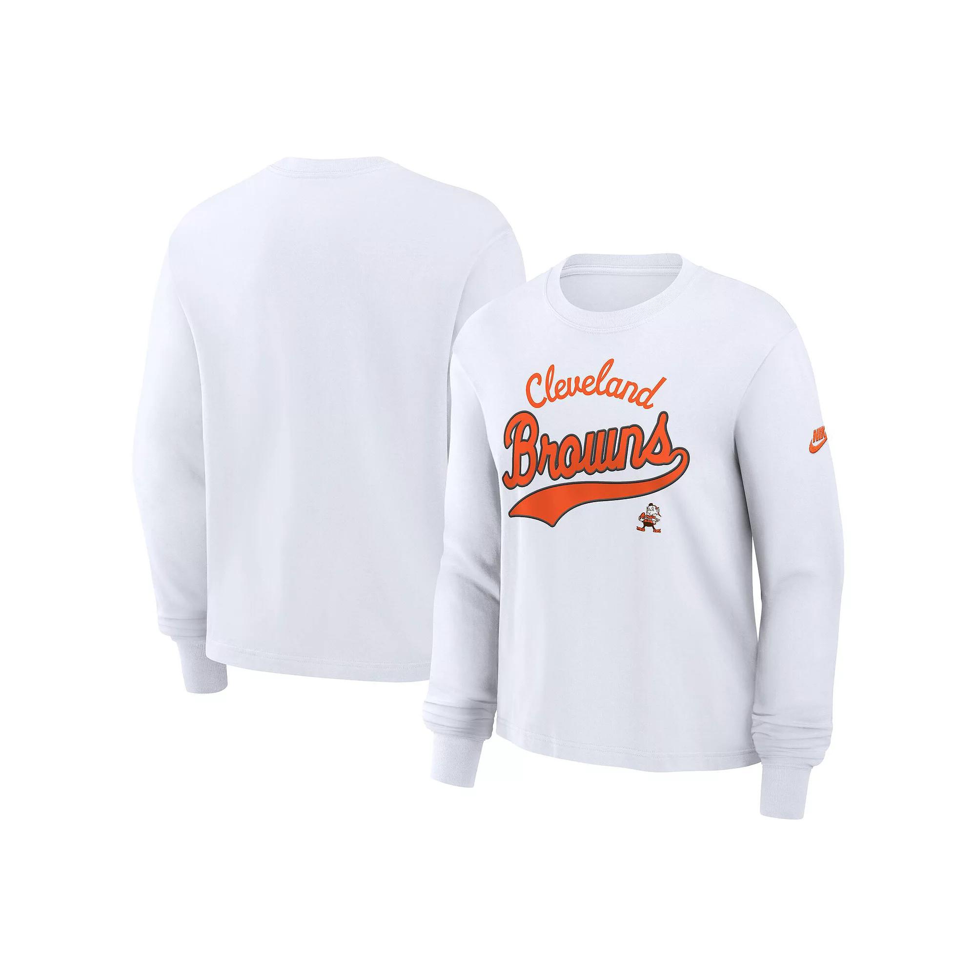 Women's Nike White Cleveland Browns Essential Long Sleeve Boxy T-Shirt, Size: Medium Product Image