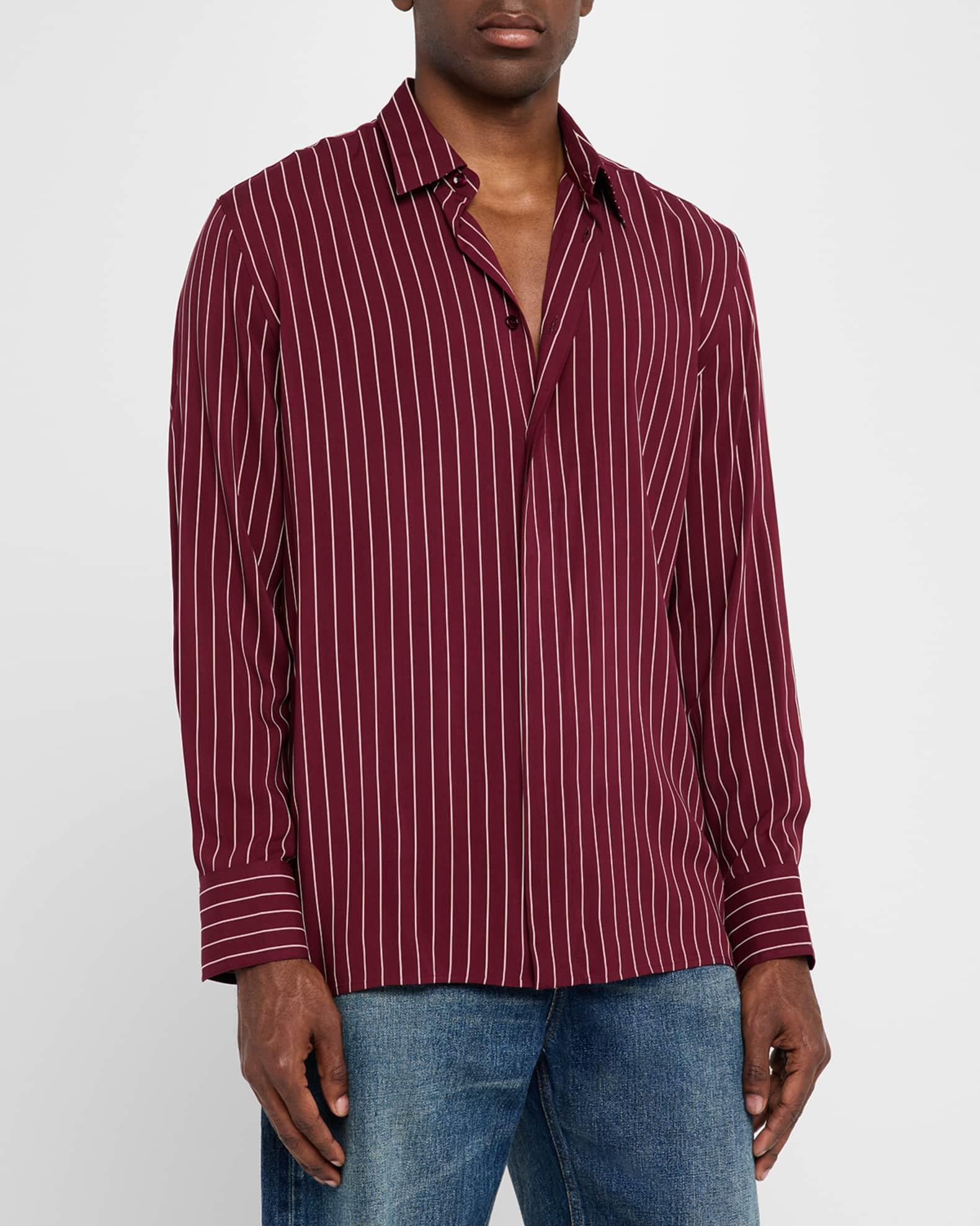 Men's Vertical Stripe Silk Sport Shirt Product Image