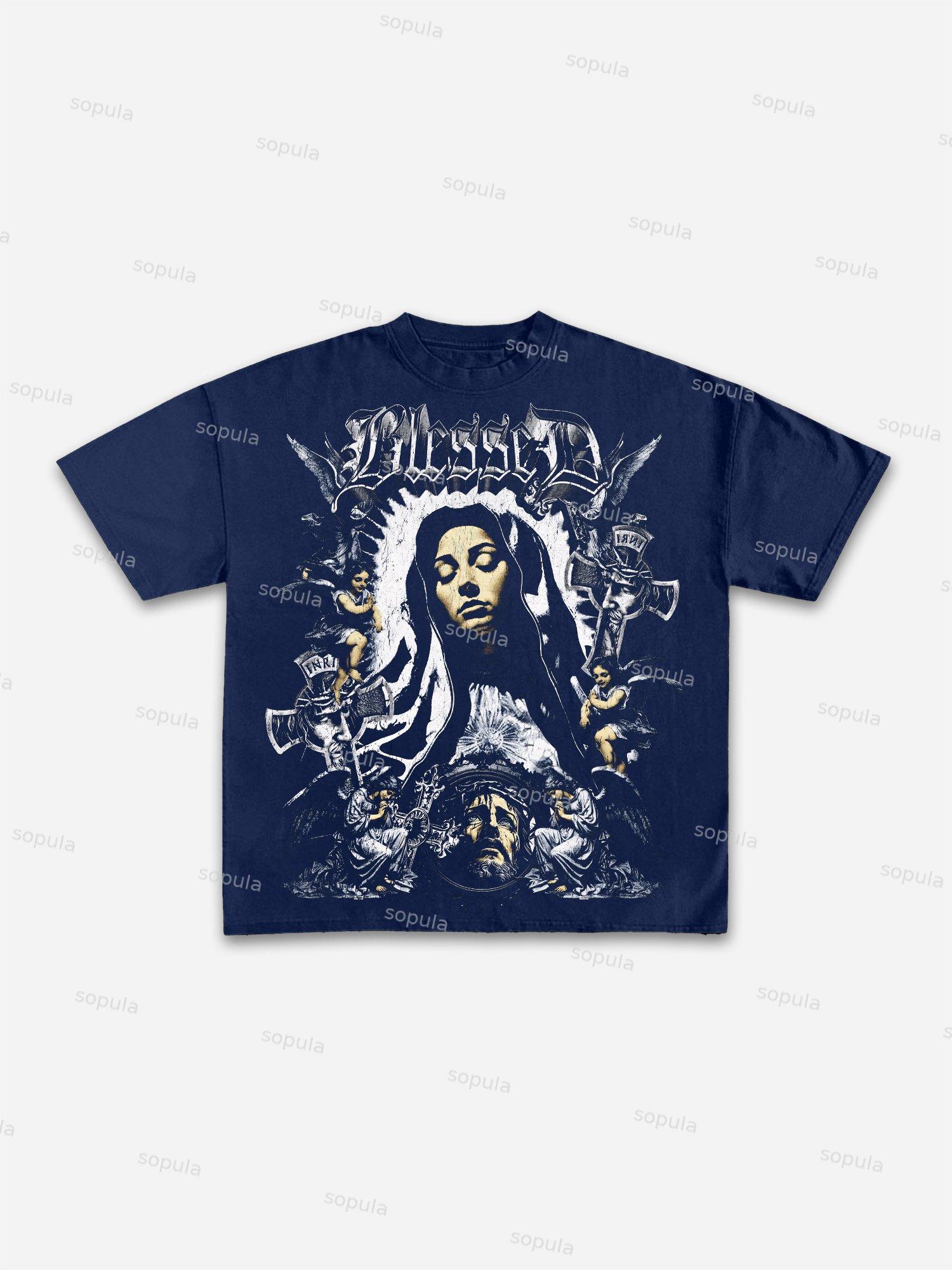 Vintage Faith Bless Graphic Print Cotton T-shirt Product Image