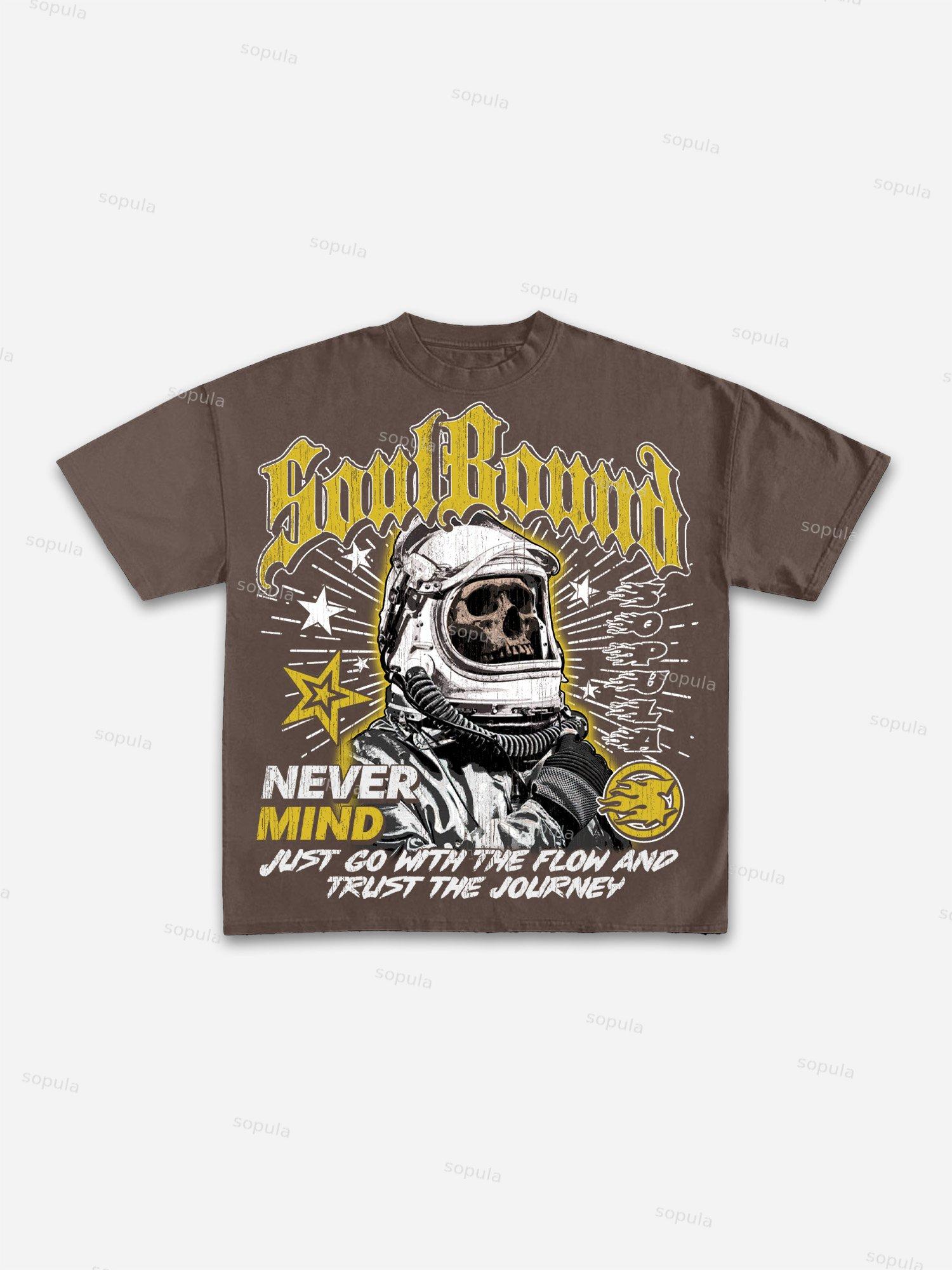 Astronaut of Skull Retro Graphic Cotton T-Shirt Product Image