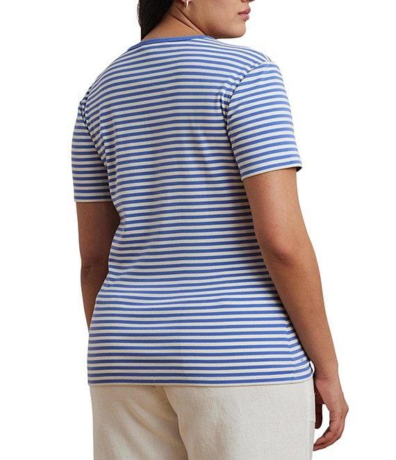Lauren Ralph Lauren Plus Size Stretch Cotton Stripe Crew Neck Short Sleeve T-Shirt Product Image