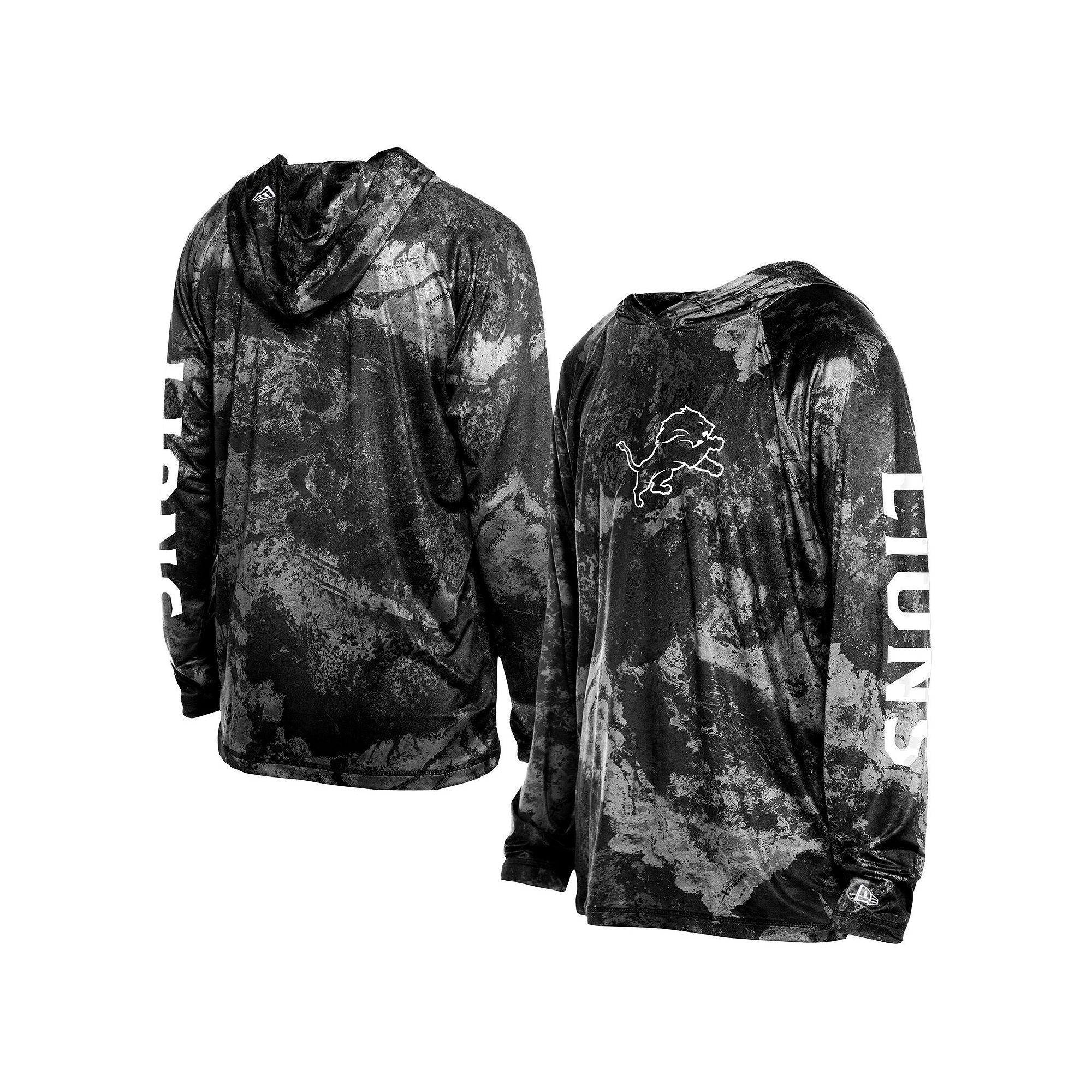 Men's New Era  Black Detroit Lions RealTree Xtreme Camo Raglan Long Sleeve Hooded Top, Size: Small Product Image