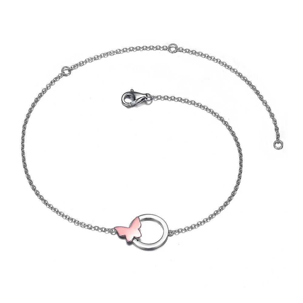 Sterling Silver Infinity Circle Butterfly Charm Anklet, Womens, Size: 7+1.25+2 Product Image