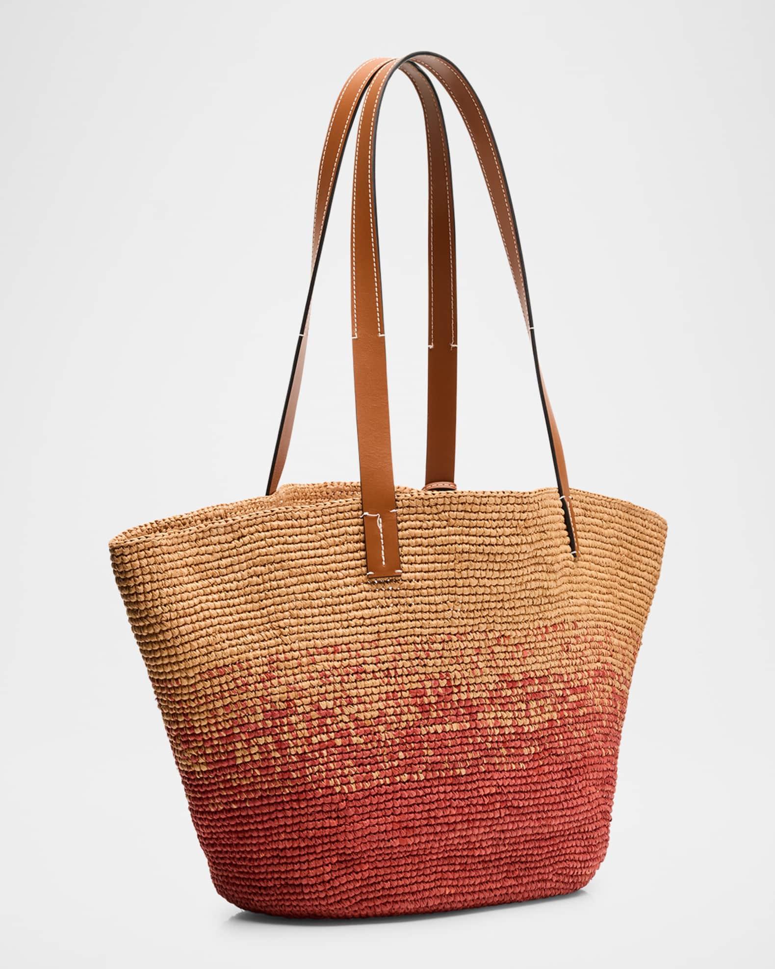 Two-Tone Raffia Basket Tote Bag Product Image