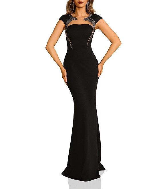 Terani Couture Beaded Illusion Neck Knit Jersey Sheath Gown Product Image