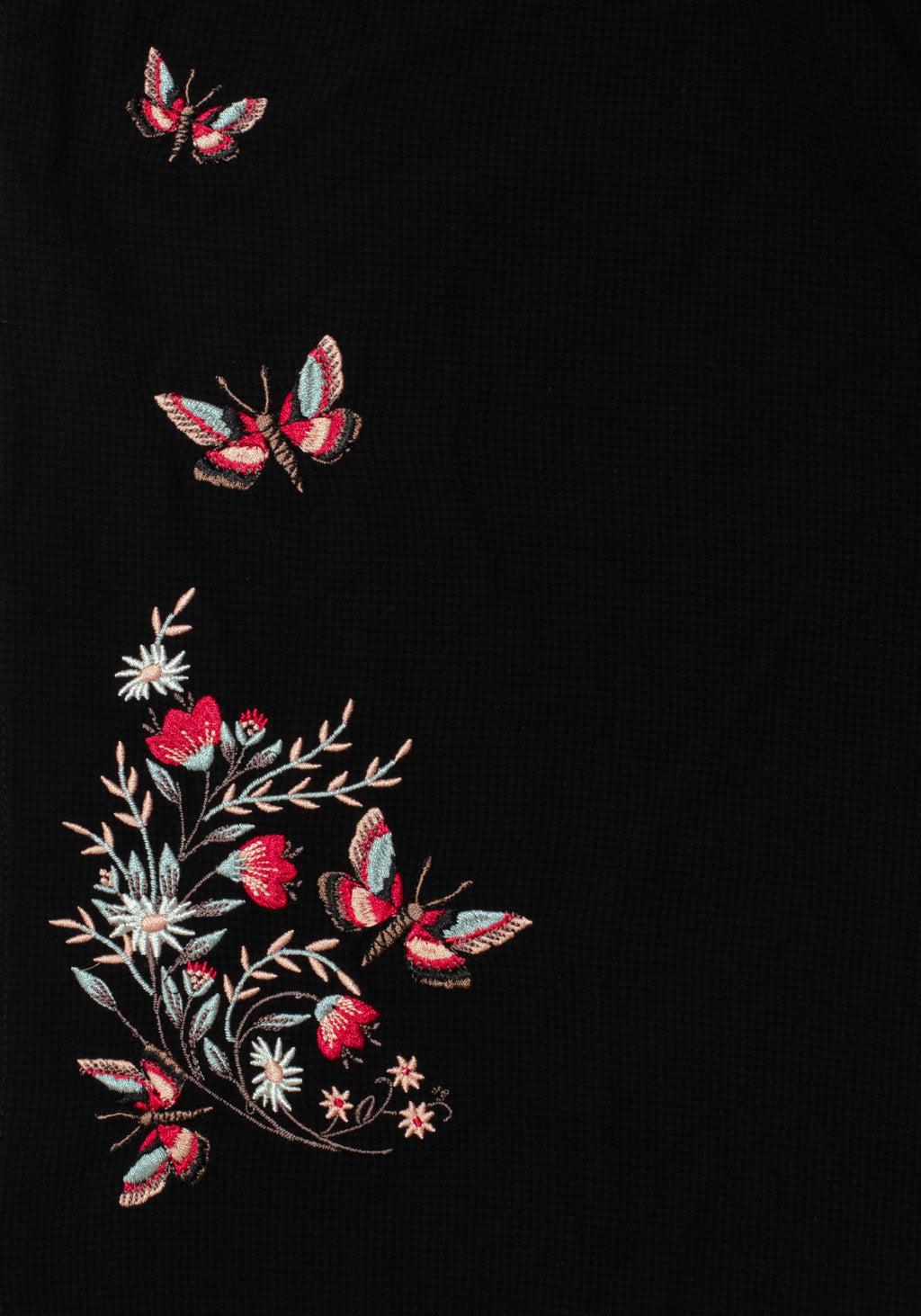 Copia Moth Embroidered Cotton Puff Sleeve Split Skirt Midi Dress Product Image