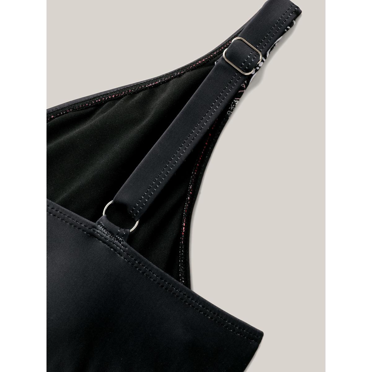 Plus Size Boho Print Surplice Neck Swim Skirt Women's Swimwear Black Resort Bodycon Overlap Collar High stretch Curve Swim Dresses BloomChic 14-16/1X Product Image