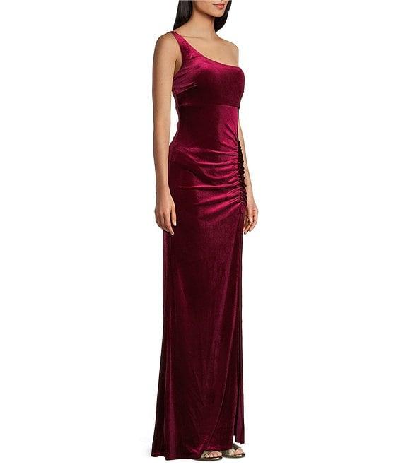 Honey and Rosie One-Shoulder Sleeveless Stretch Velvet Dress Product Image