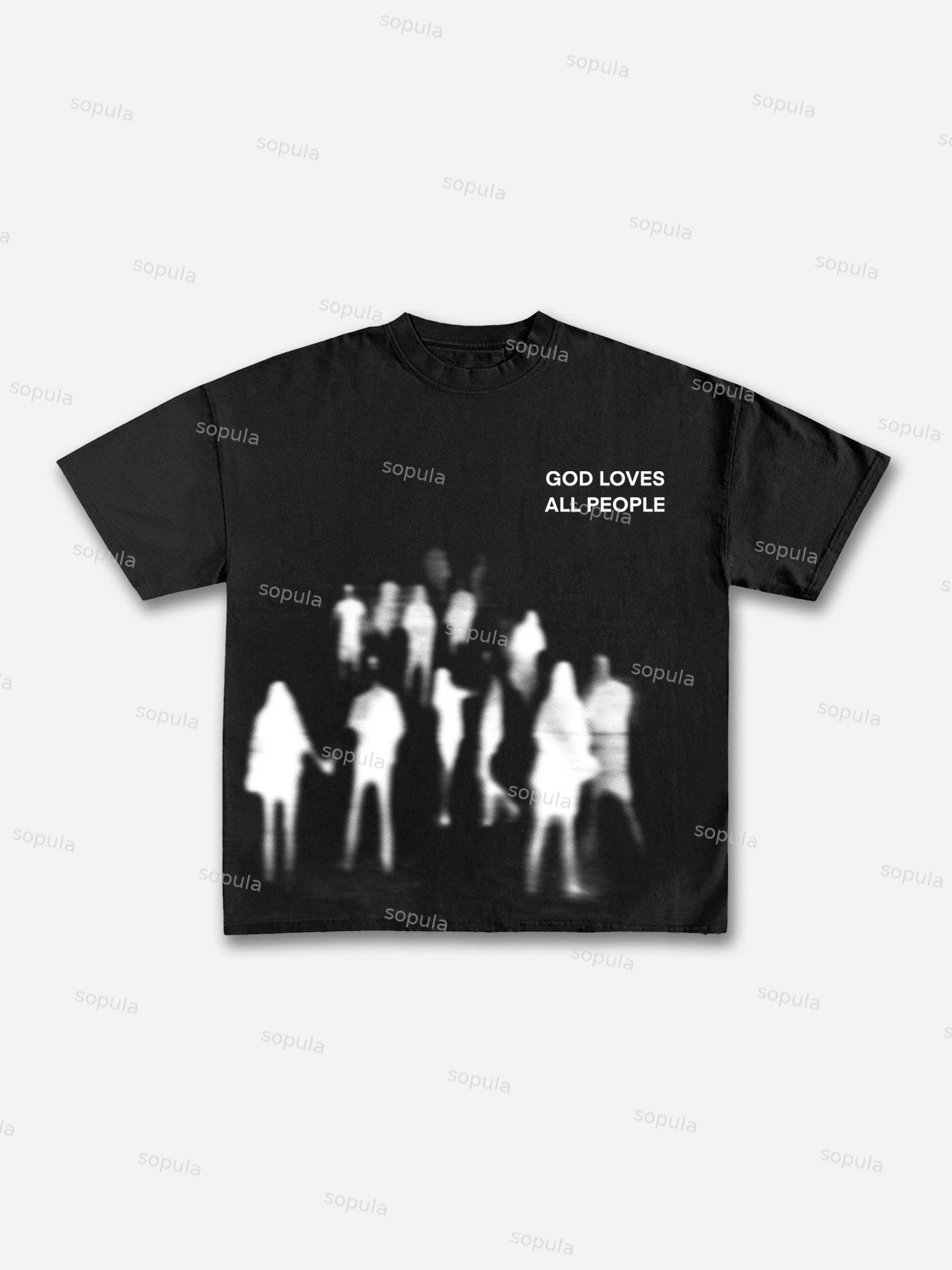 God Loves The World Vintage Abstract Figure Graphic Cotton T-shirt Product Image