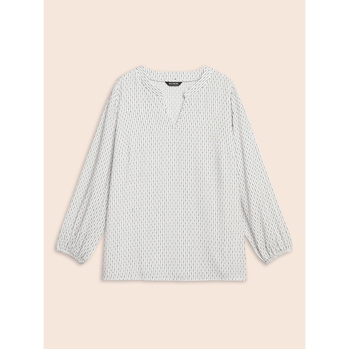 Plus Size WhiteSmoke Notched Textured Lantern Sleeve Blouse Women Elegant Long Sleeve V-neck Everyday Blouses BloomChic 22-24/3X Product Image