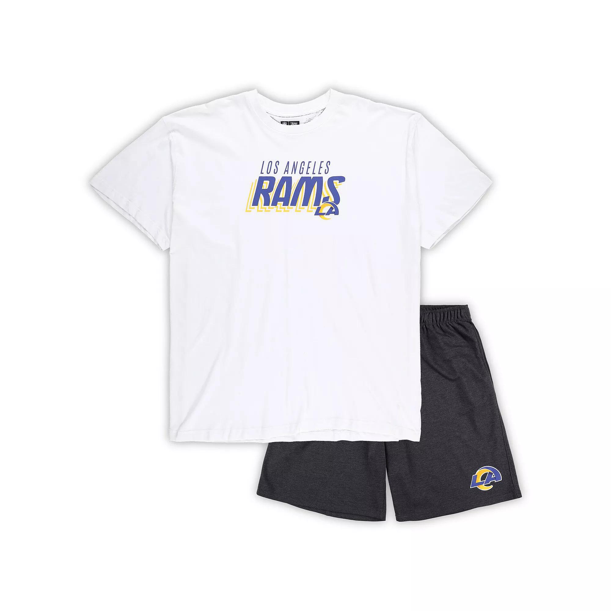 Men's Concepts Sport White/Charcoal Los Angeles Rams Big & Tall T-Shirt and Shorts Set,  Product Image