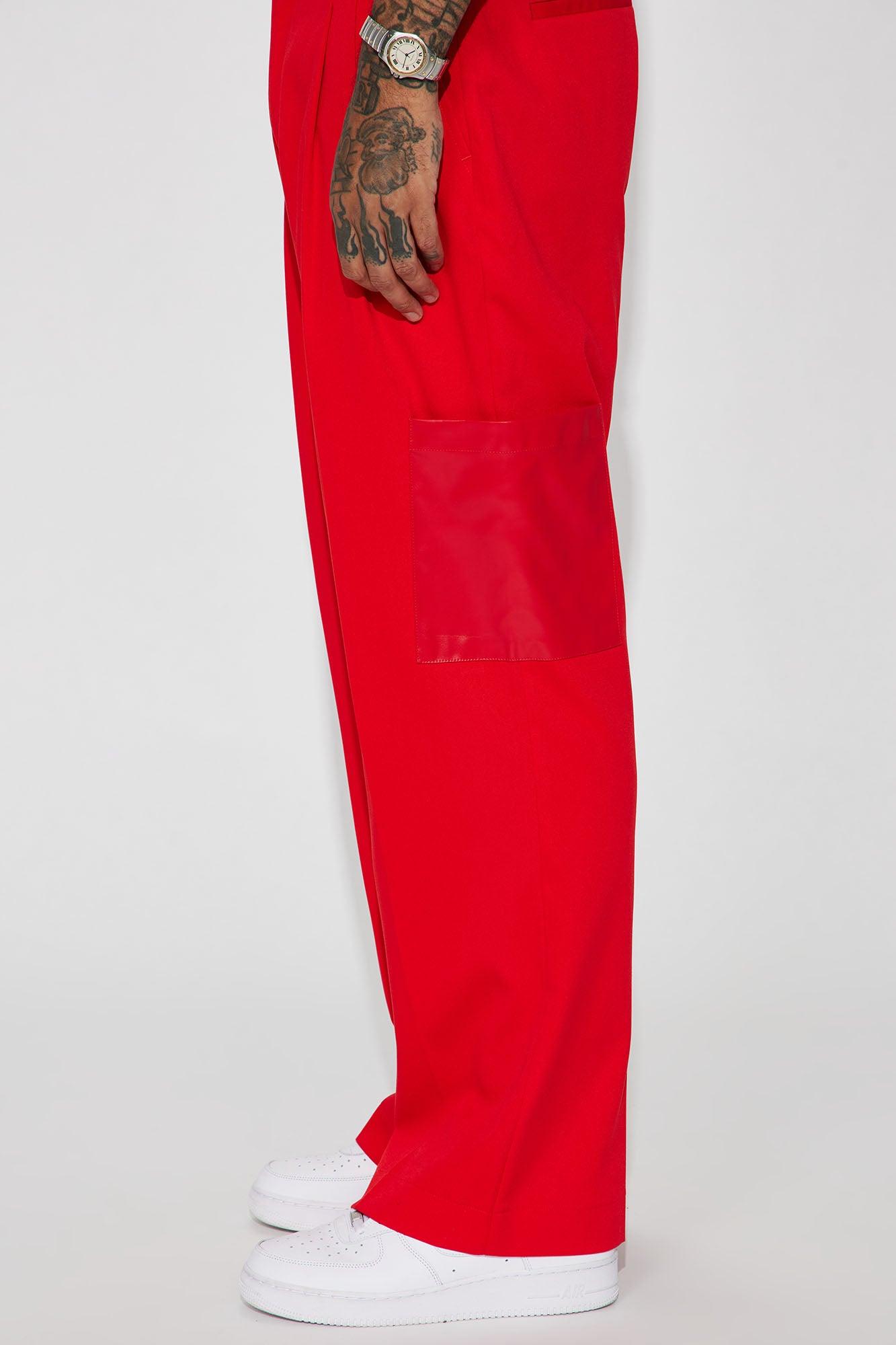 Rodeo PU Pocket Gabardine Slim Trousers - Red Product Image