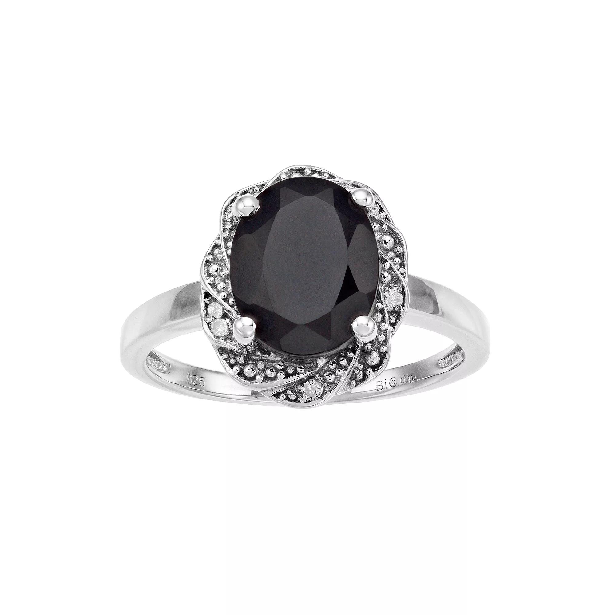 Gemminded Sterling Silver Onyx & Diamond Accent Ring, Women's, Size: 5 Product Image