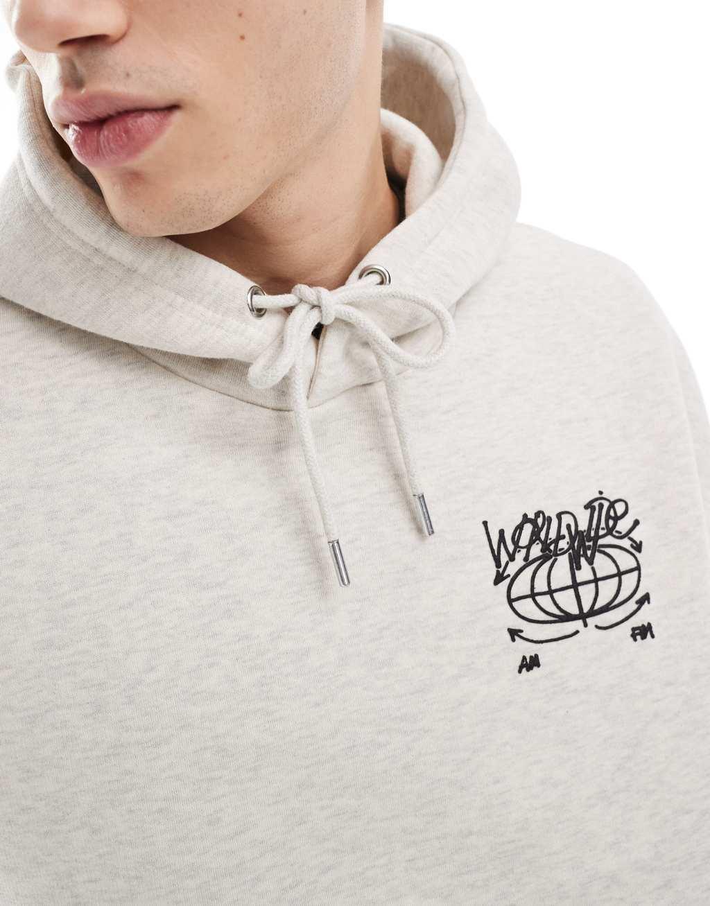 Bershka city back graphic hoodie in gray Product Image