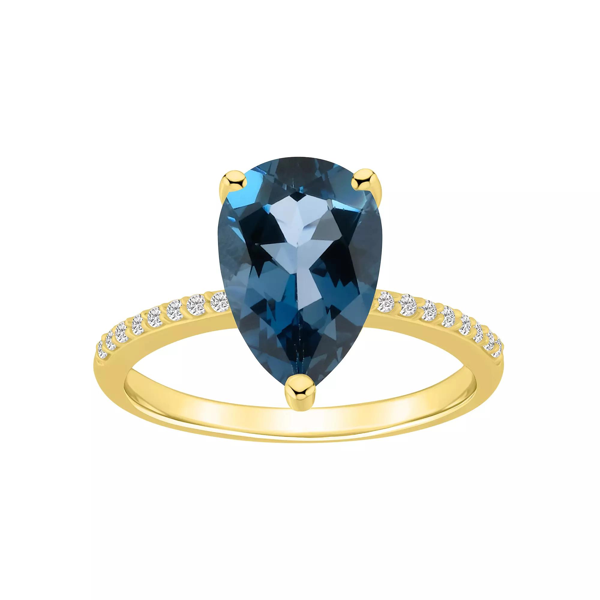 Alyson Layne Pear Shape London Blue Topaz 1/10 Carat T.W. Diamond Ring, Women's, 14k Gold Product Image
