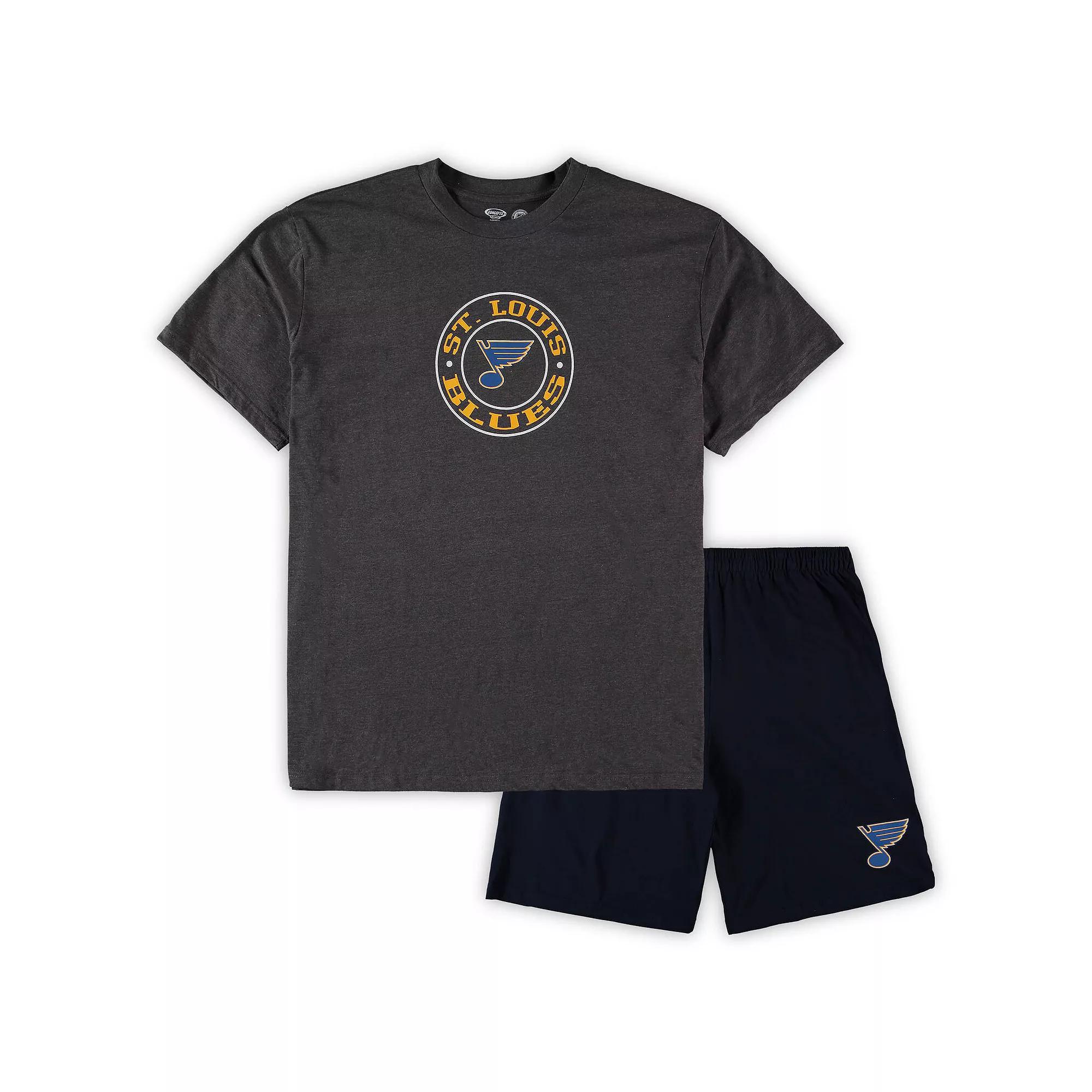 Men's Concepts Sport Blue/Heathered Charcoal St. Louis Blues Big & Tall T-Shirt & Shorts Sleep Set, Size: 4XB Product Image