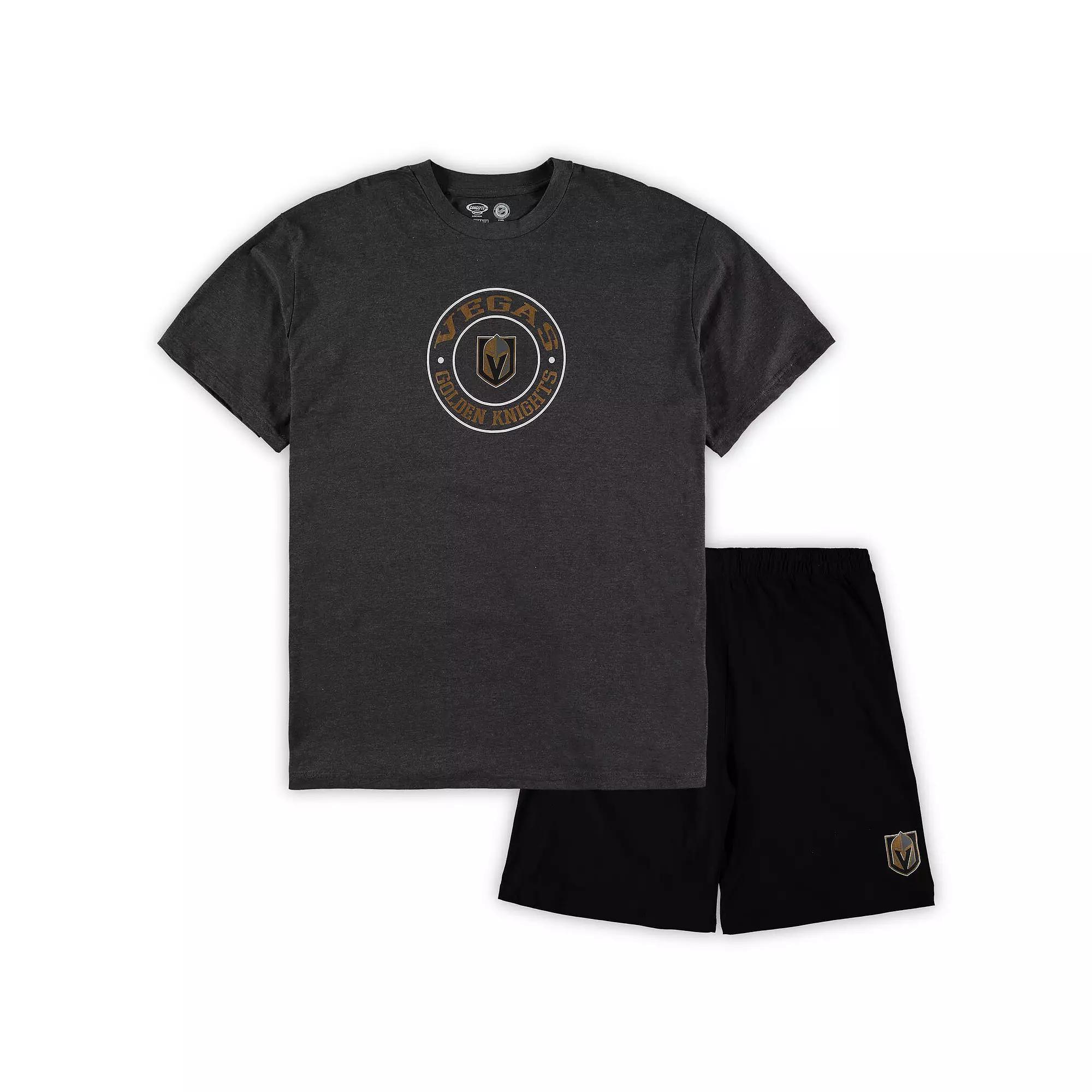 Men's Concepts Sport Black/Heathered Charcoal Vegas Golden Knights Big & Tall T-Shirt & Shorts Sleep Set,  Product Image