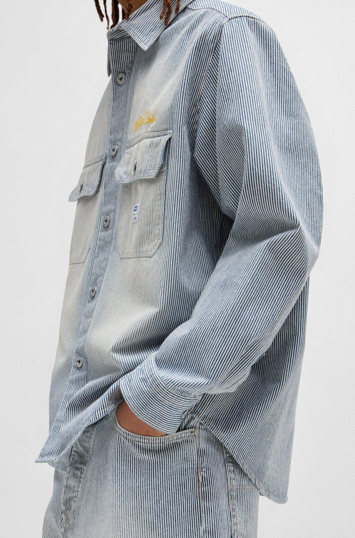 Oversize-fit shirt in striped washed denim Product Image