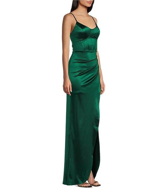 Honey and Rosie Corset Lace-Up Back Side Slit Long Dress Product Image