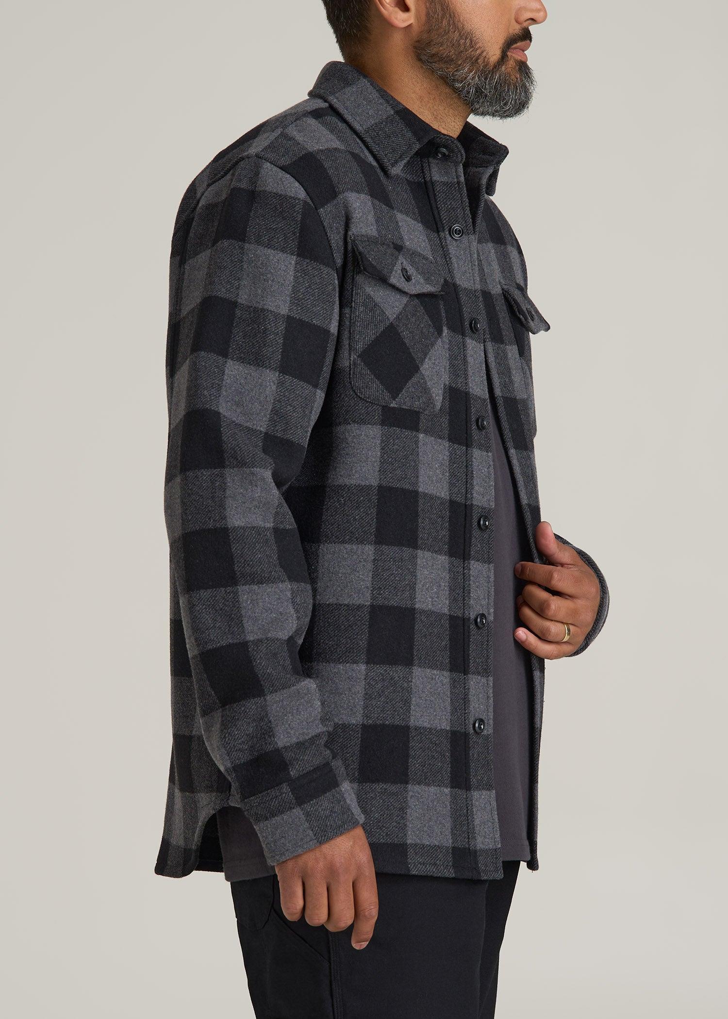 LJ&S Wool Blend Shirt Jacket for Tall Men in Black and Grey Check Male Product Image