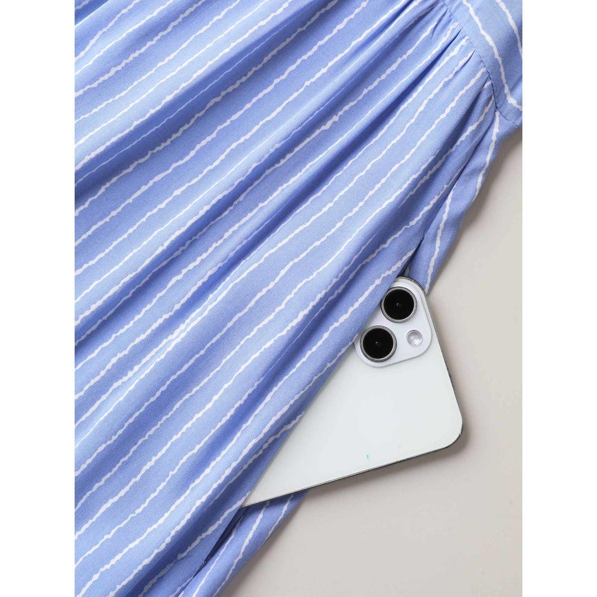 Plus Size Striped Smocked Tiered Maxi Dress LightBlue Women Resort Gathered V-neck Sleeveless Curvy BloomChic 10/M Product Image