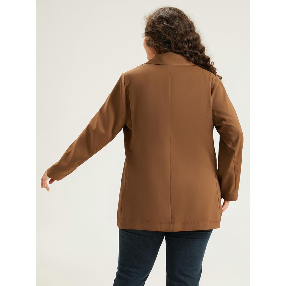 Plus Size Suit Collar Button Up Pocket Blazer DarkBrown Women Dailywear Plain Plain Sleeve Long Sleeve Suit Collar 10/M Pocket Casual Blazers BloomChic Product Image