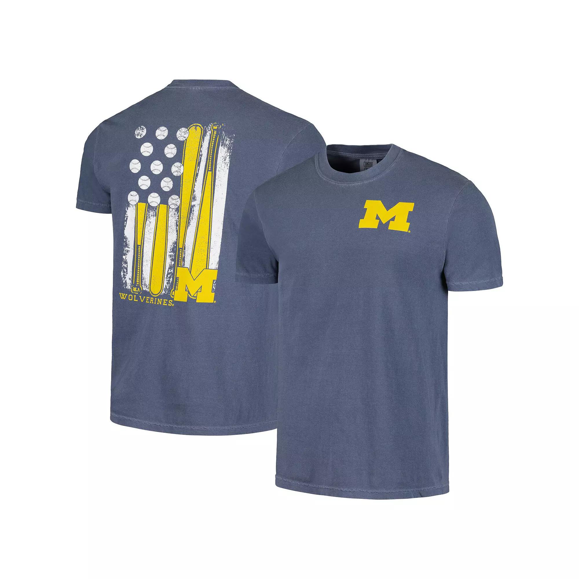 Men's Navy Michigan Wolverines Baseball Flag Comfort Colors T-Shirt,  Product Image