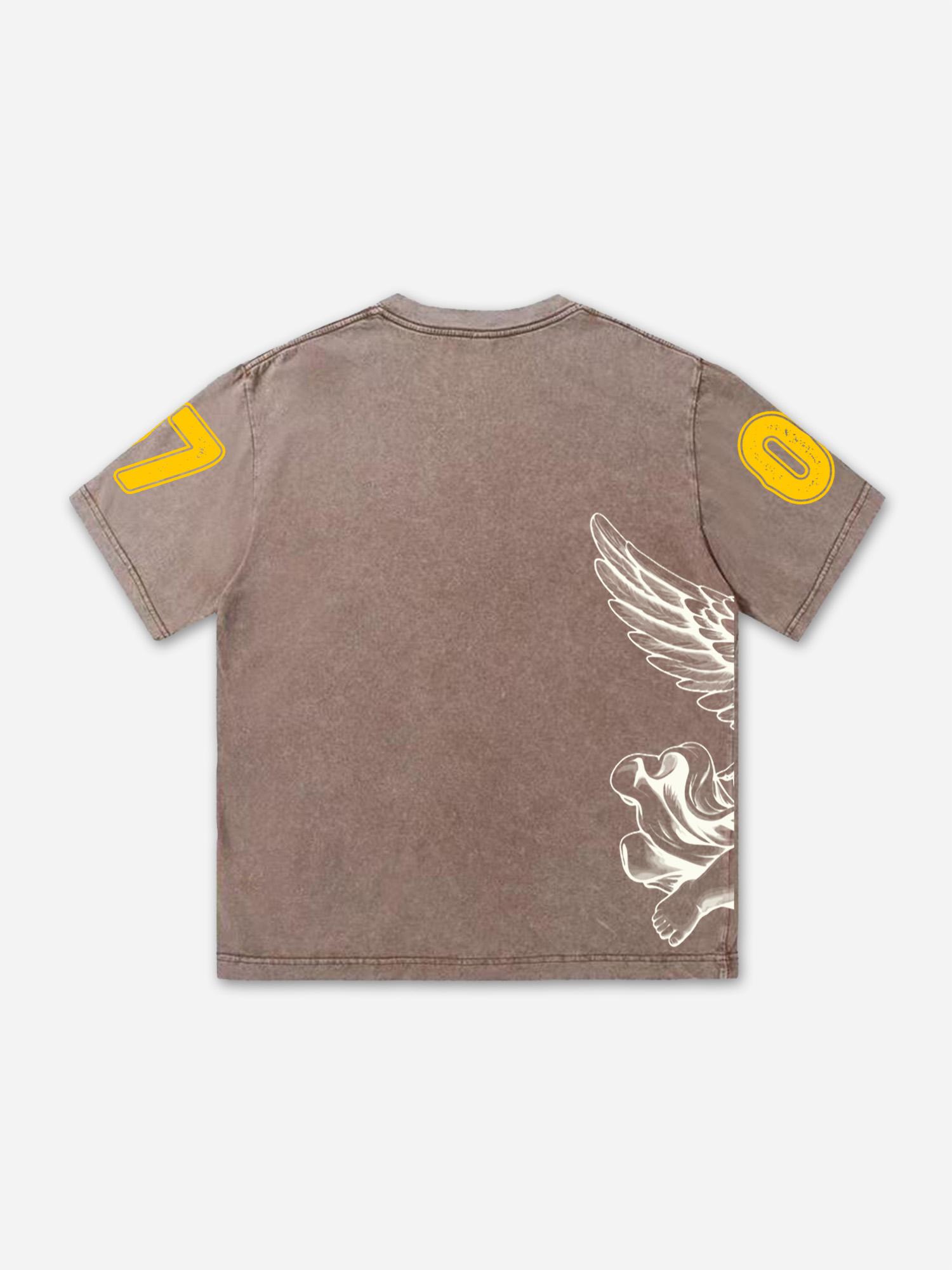 Mindstar-burning Thinking-retro Pattern Acid Wash T-shirt Product Image