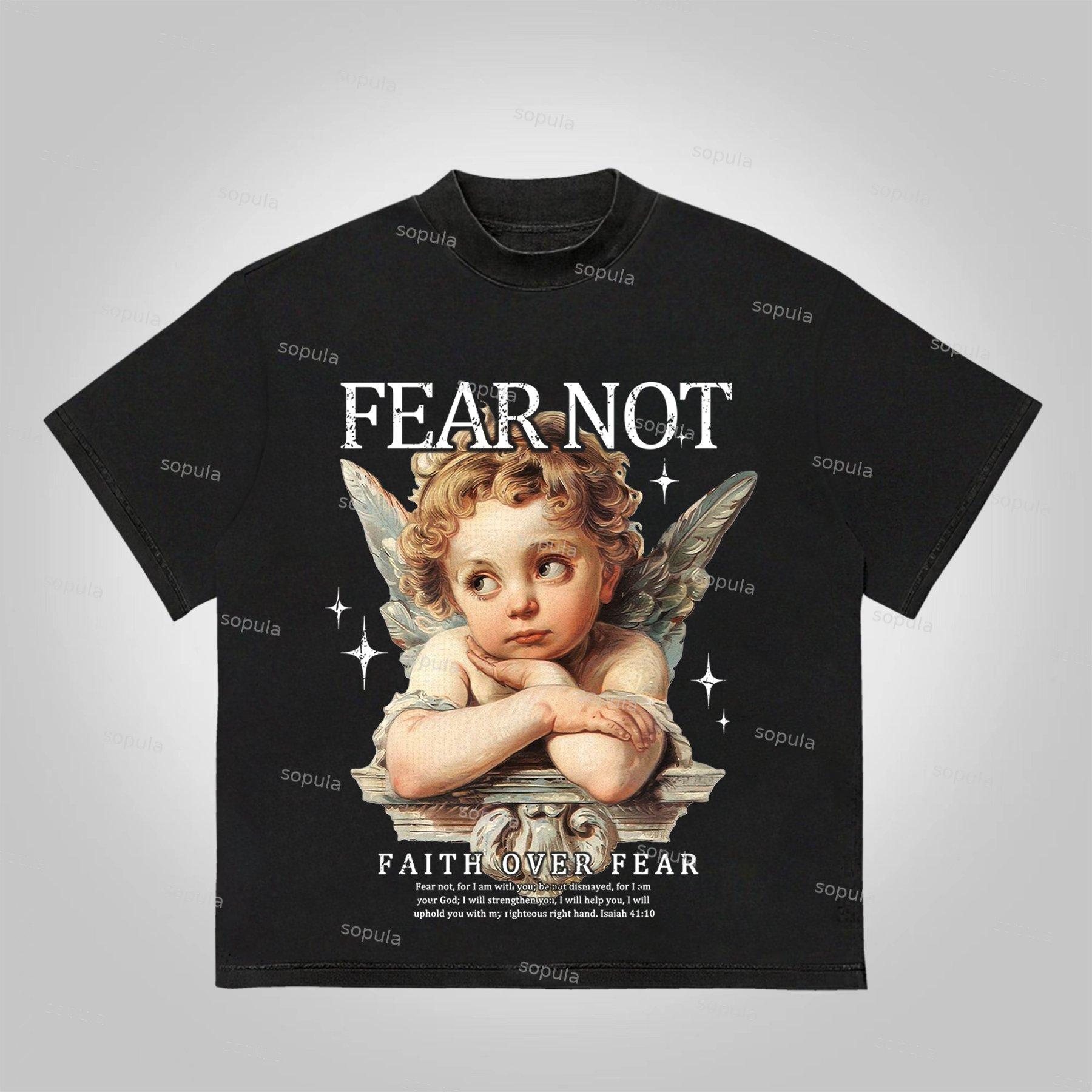 Sopula Fear Not-Faith Over Fear Angel Print Cotton T-Shirt Product Image