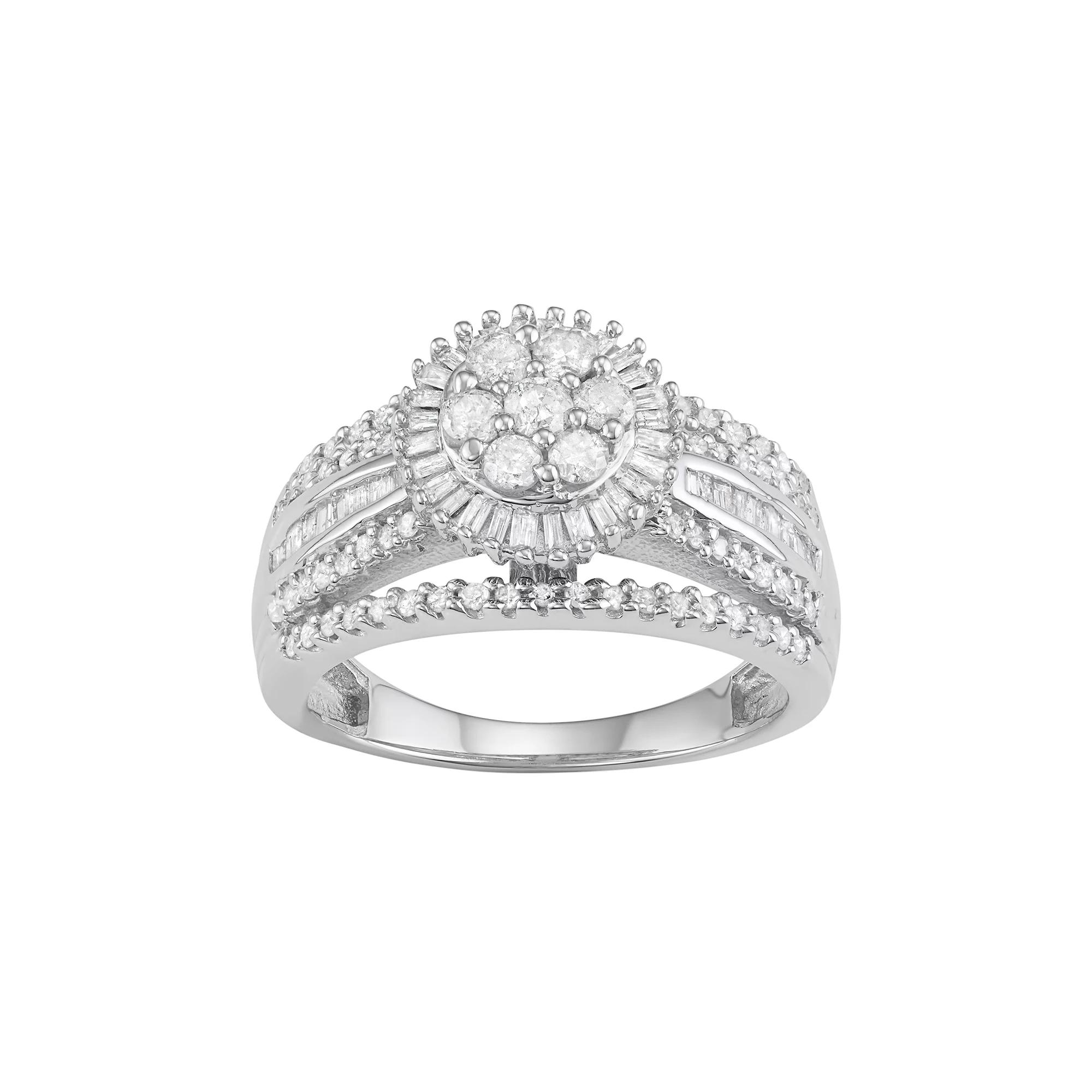 Jewelexcess 10k White Gold 1 Carat T.W. Diamond Flower Halo Ring, Women's, Size: 8 Product Image