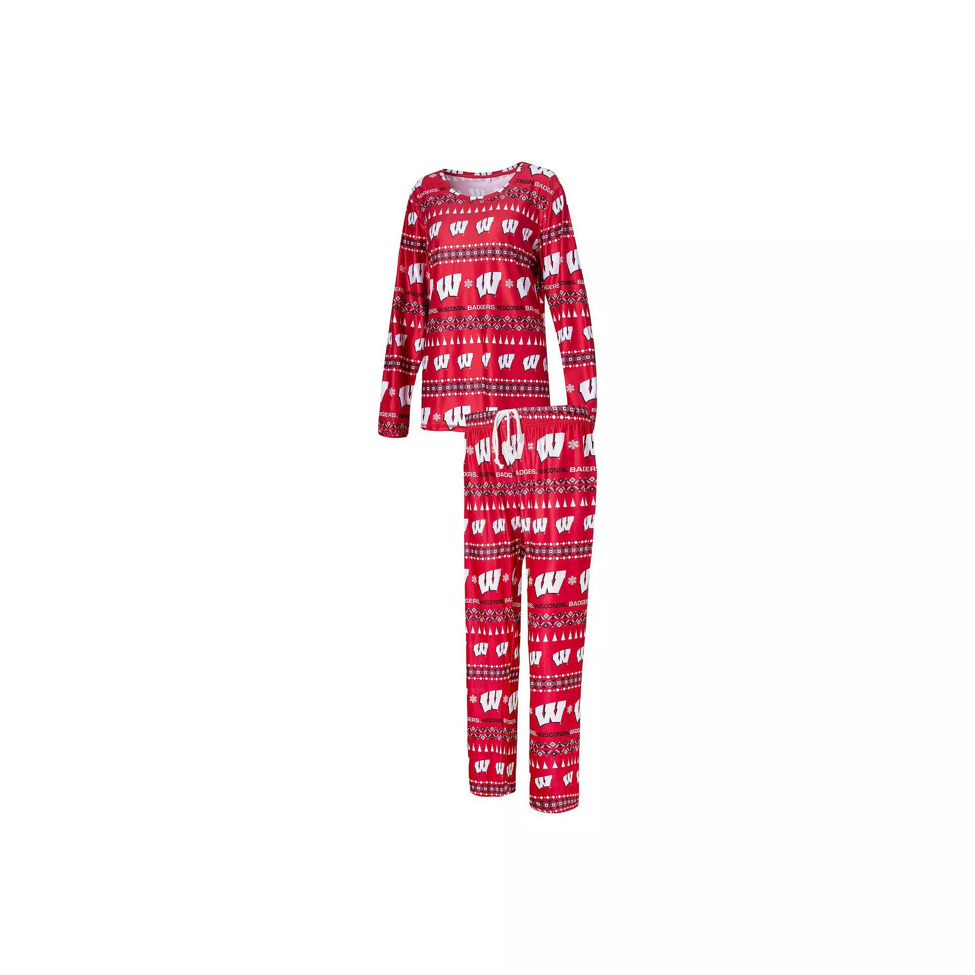 Women's Concepts Sport Red Wisconsin Badgers Flurry Ugly Sweater Long Sleeve T-Shirt & Pants Sleep Set, Size: XL Product Image