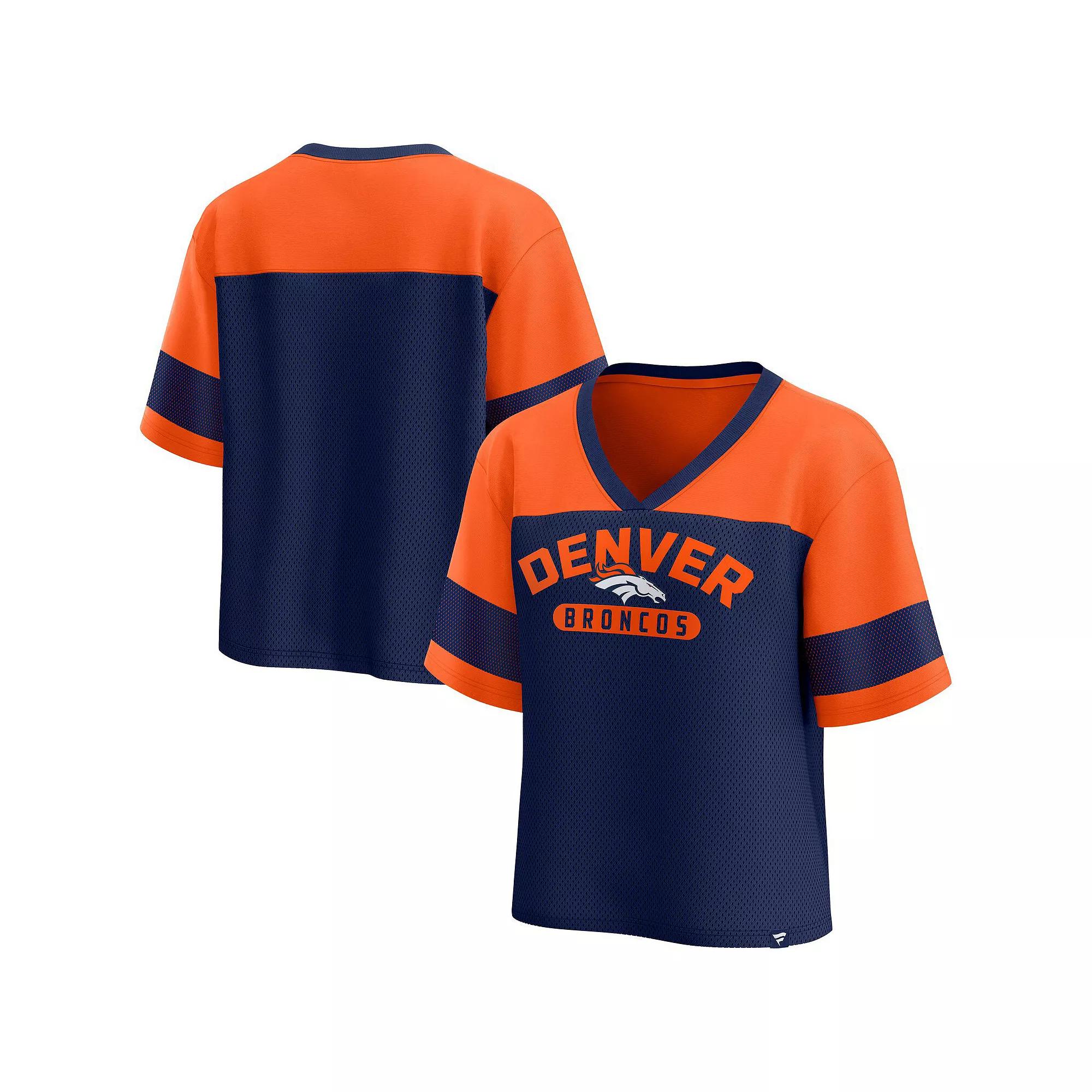 Women's Fanatics  Navy/Orange Denver Broncos Homeschool Jersey Fashion V-Neck Cropped T-Shirt, Size: Large, Blue Product Image
