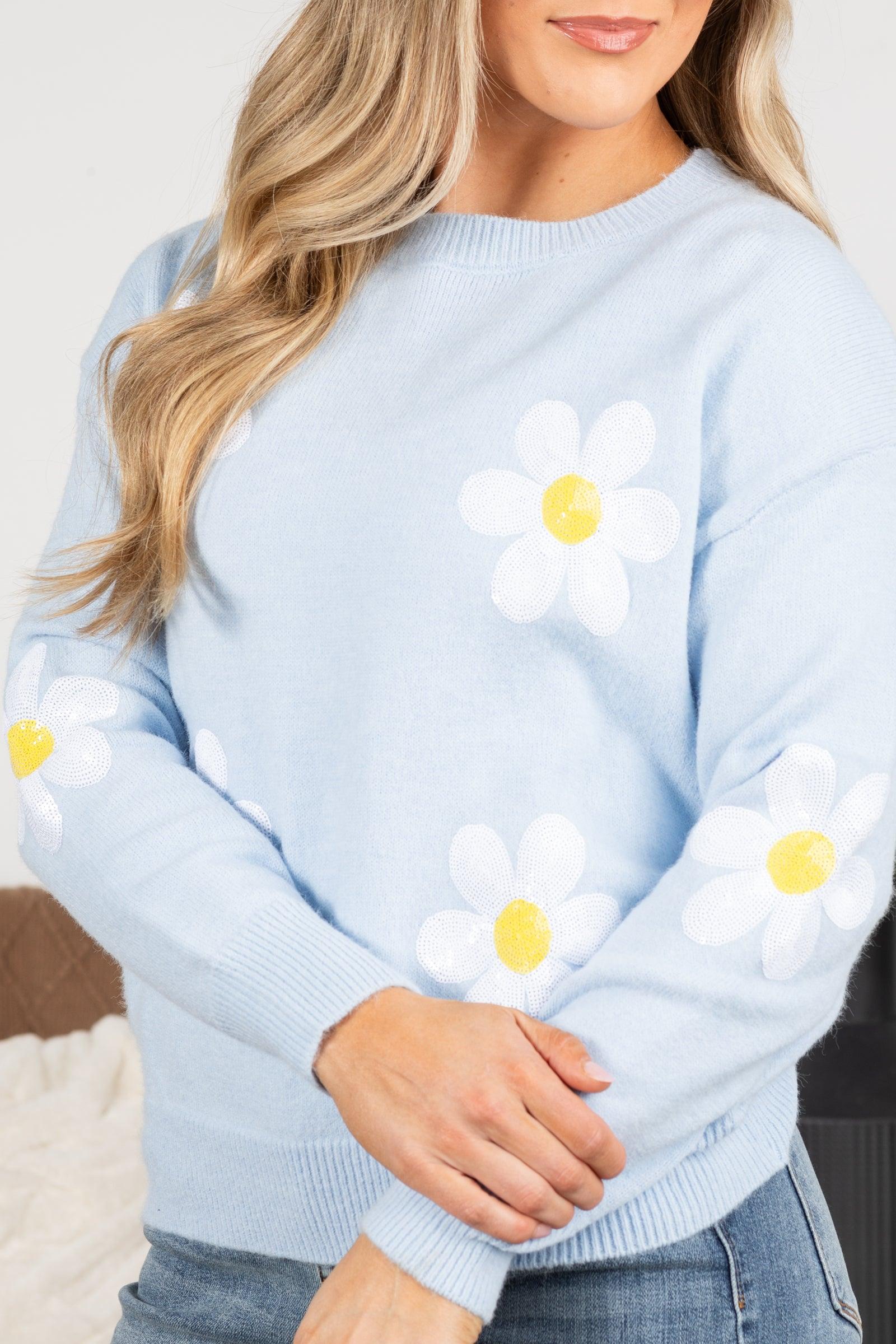 Knit Sweater With Sequin Flowers Product Image