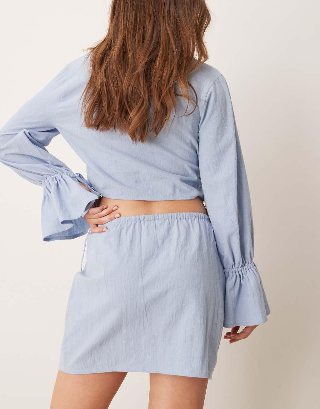 ASOS DESIGN Fern mini beach skirt in ice blue Product Image