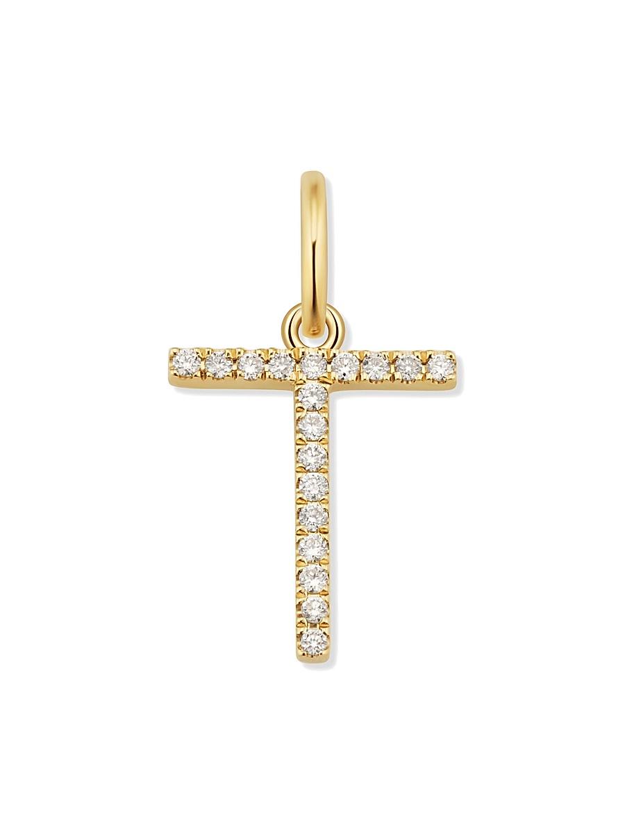 Womens 14K Yellow Gold My Letter Diamond Initial Pendant Charm Product Image