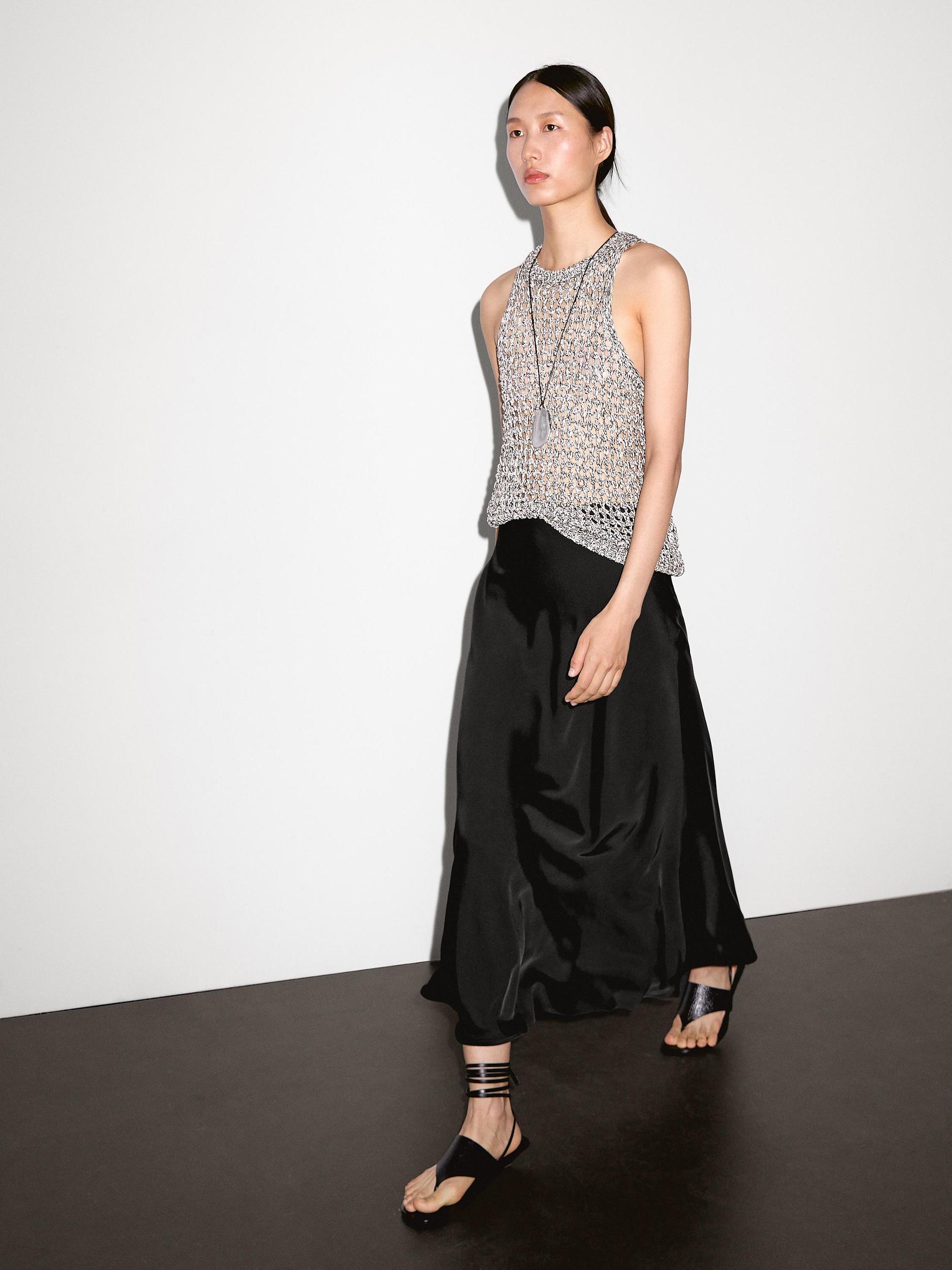 Flowing satin midi skirt Product Image