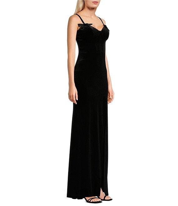 B. Darlin Sweetheart Neckline Spaghetti Strap Velvet Long Dress Product Image